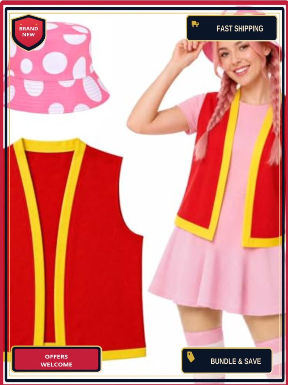 Mushroom Costume Hat Vest Set Adult Halloween Cosplay Accessories